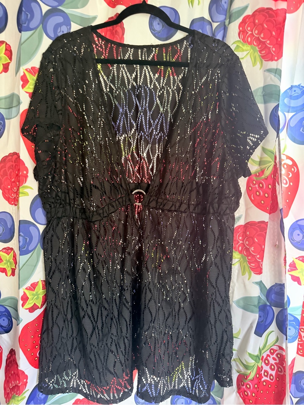 Black Crochet Cover-Up with Buckle Detail